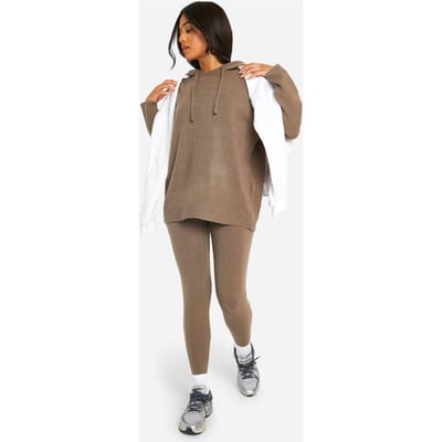 boohoo Dames Petite Soft Knit Hoodie & Broek Co-ord | Taupe | Maat: Small