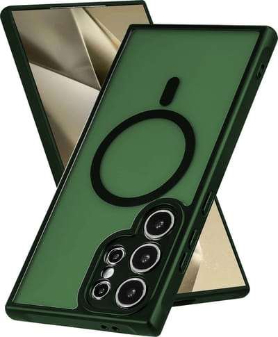 Casemania Hoesje Geschikt voor Samsung Galaxy S23 Ultra - Groen - Matte Armor Back Cover - Geschikt voor MagSafe