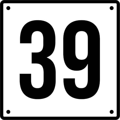 Huisnummerbord 39 - Incl. Schroeven en Pluggen – Acrylaat - 10 x 10 cm - Wit met Zwart