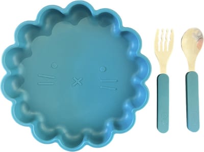 JU&MP Kinderbord Zonnetje met Zuignap en Bestekset - Baby - Kinderservies - Baby Bestek - Blauw