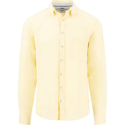 Fynch-Hatton Overhemd Premium Solid Linnen Button-Down Pale Yellow / male