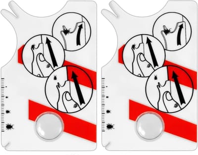 Famanu - Tekenverwijderingsgereedschap, 2 stuks tekenvangkaart met vergrootglas, huisdieren luizenvanger plastic tekenverwijderingskaart geschikt voor het verwijderen van teken bij katten en honden