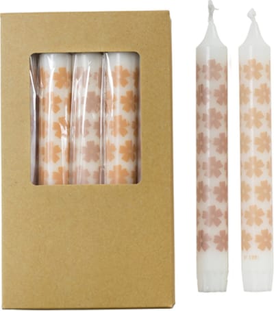 Rustik Lys Stearine dinerkaarsen By Kimmi met Marigold print set van 5 Ø 2,2 x 19 cm