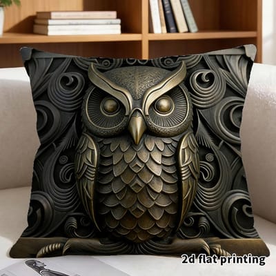 1 Vintage Bronzen Uil Kussenhoes (Kusseninzet niet inbegrepen) Sofa Kussenhoes, Elegante Sculpturale Stijl Decoratief Kussen 45x45cm gray