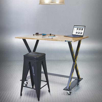 Datona® Industriële werktafel 120 cm en werkplaatskruk - Zwart