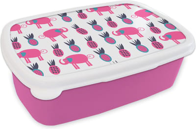 Broodtrommel Roze - Lunchbox - Brooddoos - Ananas - Olifant - Design - 18x12x6 cm - Kinderen - Meisje