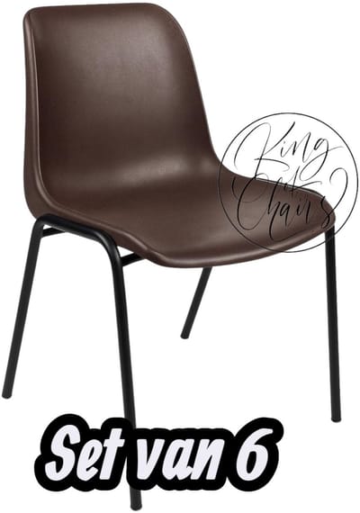 Kantinestoel Helene Bruin -set van 6- zwart onderstel kantinestoel stapelstoel kuipstoel vergaderstoel tuinstoel kantine stoel stapel stoel tuin stoel kantinestoelen stapelstoelen kuipstoelen arenastoel schoolstoel bezoekersstoel Everardo