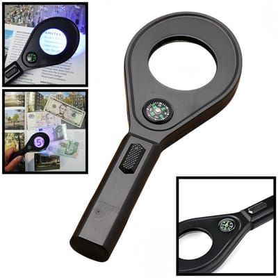 Decopatent - 4-in-1 Handloep - Vergrootglas met LED Licht, UV Licht & Kompas - Leesloep voor slechtzienden - Hand Vergrootglas met verlichting - Inclusief Batterij - Afm. 5.8x1x5x15.2 Cm - Zwart