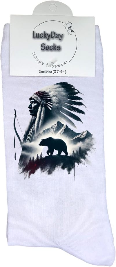Indiaan - Valentijns Cadeau - Grappige sokken - Leuke sokken - Hem Haar sokken - Vrolijke sokken - Sint cadeau - Vaderdag - Moederdag - Verjaardag cadeau - Kerst cadeau - Beer - Jacht - Leuk Cadeau - Socks maken Happy - 37-44