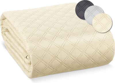 Beautissu Olivia - Bedsprei 2 Persoons 220 x 240 cm Groot Bedovertrek Creme voor Boxspring Bed & Sofa