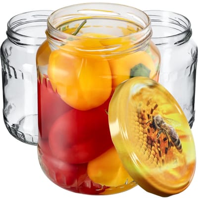 KADAX Weckpotten, jampotten, 720 ml, inmaakpotten met schroefdeksel, glazen met schroefdop, inmaakpotten, voorraadpotten om in te leggen (bijen/8 stuks)