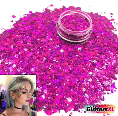 GlittersXL® Chunky Glitters (Roze/Paars) voor Lichaam en Gezicht - Biologisch Afbreekbaar Festival Glitters - Face & Body Jewels Make-up - Glittergel Tattoo - Carnaval Feest Dames Vrouwen