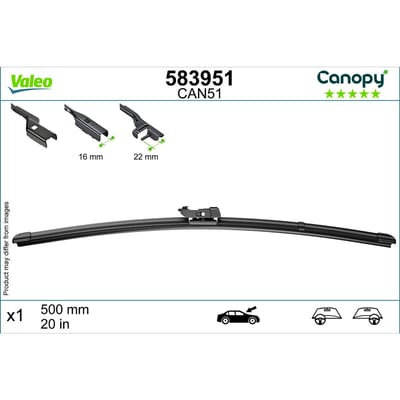 Wisserblad VALEO Canopy 583951, 500mm, Voor, 1 Stuk