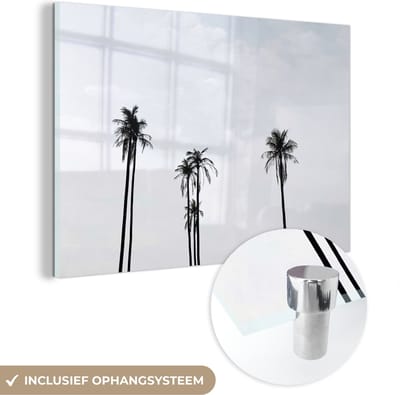 MuchoWow® Glasschilderij 150x100 cm - Schilderij acrylglas - Palmbomen - Zomer - Tropisch - Foto op glas - Schilderijen