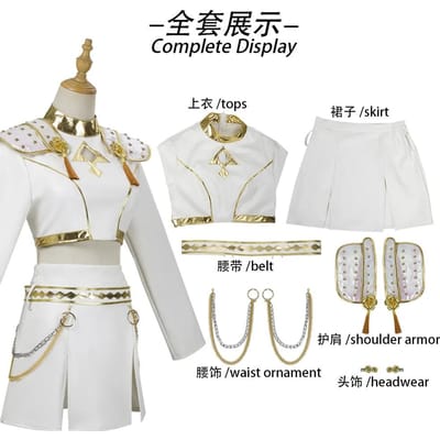 Meisjesgroep witgoud idoolstijl cosplay set podiumoptreden kort kostuum kwastjesketting verfijnde decoratieve kleding L white
