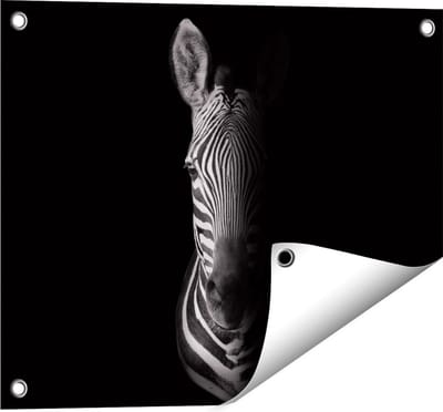 Gards Tuinposter Halve Zebra - Zwart Wit - 50x40 cm - Tuindoek - Tuindecoratie - Wanddecoratie buiten - Tuinschilderij