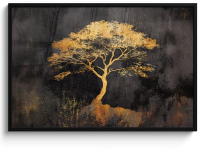 Poster in lijst - Fotolijst 120x80 cm - Posters - Boom - Schilderij - Goud - Abstract - Posterlijst zwart - Decoratie - Wanddecoratie woonkamer - Muurdecoratie slaapkamer