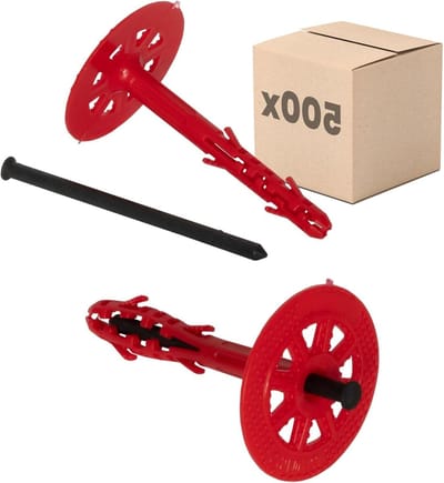 Isolatiepluggen met Nagel - Gevelpluggen ETICS - Isolatie Bevestigen - ETA-Gecertificeerd Klauwdesign - Ø10x200mm 500 stuks - Rood