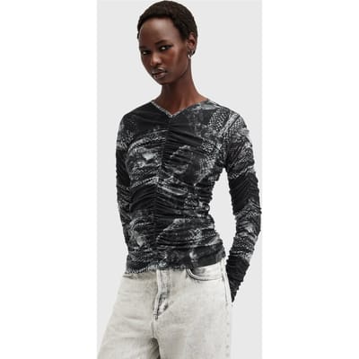 AllSaints Keiko Mesh Top Evolve Slate Grey Taglia: 8 | Magliette intime Outlet | Donna | Grigio