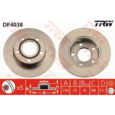 Remschijf TRW DF4038 achter, volledig, 1 Stuk