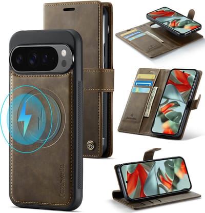 Casemania Hoesje Geschikt voor Google Pixel 10 Pro XL - Mahogany Brown - 2 in 1 Magnetische Book Case met Uitneembare Back Cover - Geschikt voor Qi2 en MagSafe - Telefoonhoesje met Pasjeshouder - Bruin