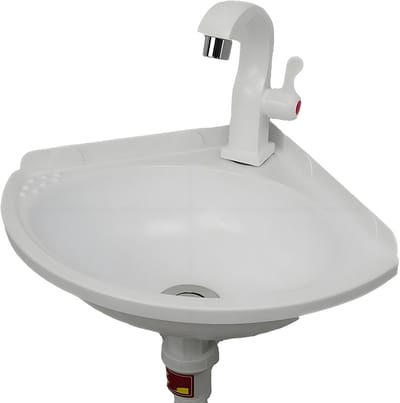 Compacte Hoekwastafel Wandmontage Kunststof Wastafel Zonder Boren - Ideaal voor Kleine Toiletten