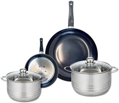 Set van 2 Koekenpannen 20 en 32 cm en 2 kookpotten 20 en 24 cm Elo Prima Glanzend