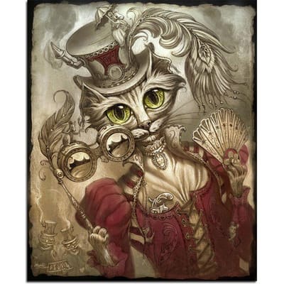 Kat in een hoed met veer 5D DIY diamant schilderij dier volledige ronde diamant borduurwerk 20X30CM gray