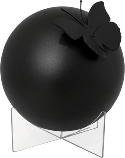 Urn bol met vlinder - mat zwart gepoedercoat - inhoud 3.3L - incl. kunststof sokkel - Nederlands design- design urn