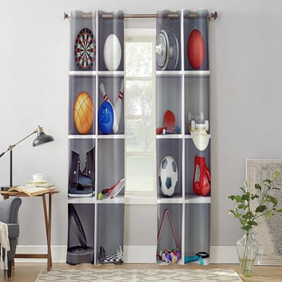 Raamgordijnen voor Woonkamer Kleurrijke Bowling Voetbal Handschoenen Gordijnen voor Kinder Slaapkamer Keukendecoratie Jaloezieën Drapes 135W x 60H(cm) x1