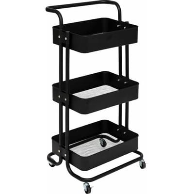 5Five Trolley - zwart - 3 laags - 45 x 36 x 86 cm - mesh metaal - keuken/badkamer trolley - opbergen
