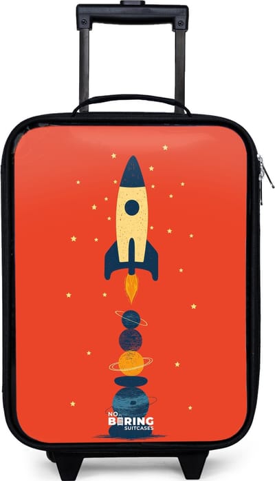 NoBoringSuitcases.com® - Kinderkoffer jongen - Kindertrolley meisje - Raket - Sterren - Planeten - Koffer kind lichtgewicht - Reiskoffer trolley voor kinderen - Koffertje met lichtgevende wieltjes - Rolkoffer zwart