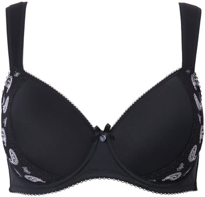 Ulla Popken - Dames - Beugelbeha paisley-patroon spacercups - Zwart - Maat 85C