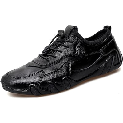 Leren Casual Schoenen Voor Heren Handgemaakte Flats Sneakers Heren Zonder Veters Zachte Mocassins Voor Alle Seizoenen Herenschoenen Plus Size 38-46 38 zwart