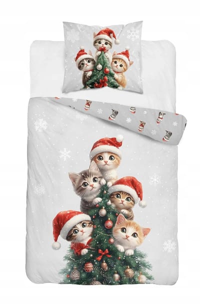 Kerst Dekbedovertrek Kinderen 140x200 Katten & Kerstman - Katoen