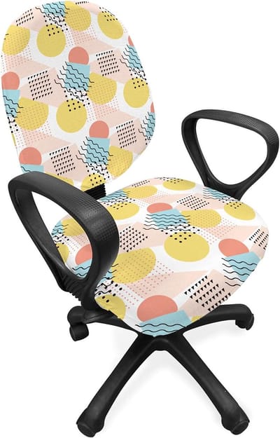 ABAKUHAUS geometrische bureaustoel met overtrek, ongebruikelijke psychedelische lijnen, decoratieve beschermhoes gemaakt van rekstof, meerkleurig