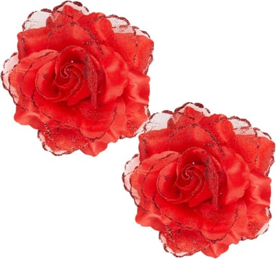 Rode roos haarbloem - 2x - Hawaii thema haarbloemen - Carnaval/verkleed artikelen