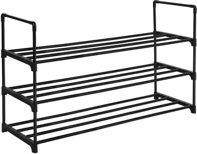 Schoenenrek - 3 planken schoenenrekken - schoenenorganisator - schoenenopbergrek - schoenenrek - metalen buizen/kunststof verbindingsstukken - zwart - 92 x 30,5 x 55 cm