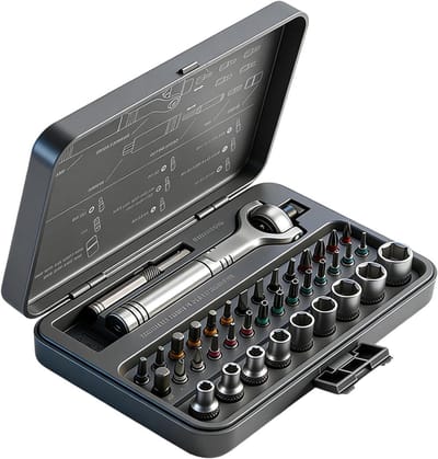 Ratelschroevendraaierset, 40-in-1 reparatieset met opbergdoos, magnetische schroevendraaierset met afneembare handgreep, voor horloges, brillen, telefoons, computers, laptops