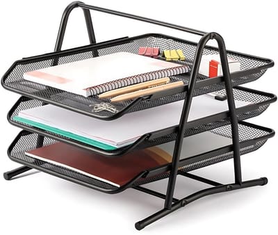 Lomera Brievenbak 3 Vakken - 3 Uitschuifbare Lagen - Postbak - Documentenhouder - Bureau Organizer - Zwart Mesh Metaal - A4 Formaat - Ruimtebesparend - Voor Op Bureau - Metalen Brievenbak - Documentenrek - Postsorteerder - Brievenhouder