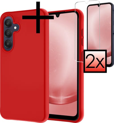 Hoesje - Met 2x Screenprotector - Geschikt voor Samsung Galaxy A25 - Sterk & Shockproof - Back Cover - Siliconen Case - Telefoon Hoes - Rood