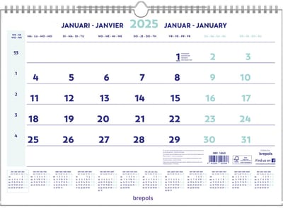 Brepols Maandkalender 2025 - Wire-O - 43 x 31,5 cm