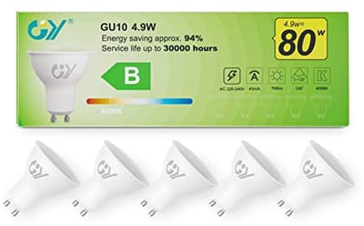 GU10 LED lamp 4.9W, 790 lumen, vervangt 50W gloeilamp, warm wit 4000K, energiezuinig