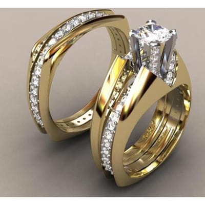 2 stuks Bruidsset Ring Luxe Goudkleur Geometrische Vorm Trouwjuwelen Vrouwen Micro Pavé Dames Aanzoeksverlovingsringen 6 gray