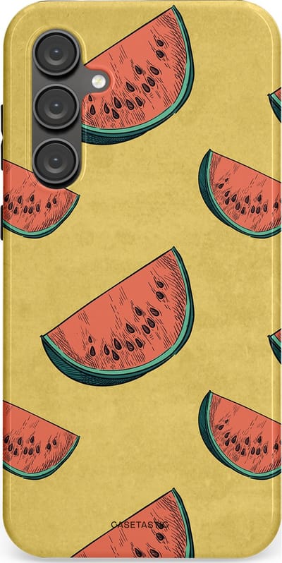 Casetastic Hoesje Geschikt voor Samsung S23 FE - Stijlvolle Beschermende Duo-layer Case - Retro Meloengeel