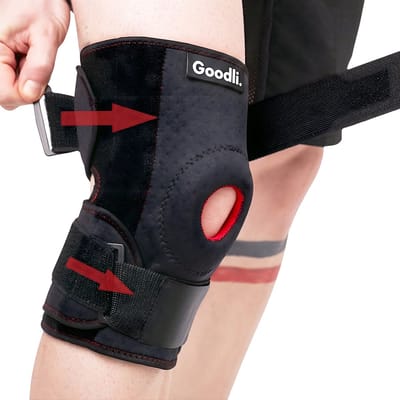 Goodli Kniebrace - One-size - Verstelbare Knieband voor Dames en Heren - Patellabrace met Stabiliteit - Ondersteuning bij Artrose en Meniscus - Zwart - Neopreen
