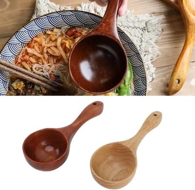 14 inch grote houten kooklepelset van 2 handgemaakte houten lepels met gaten, beste houten pollepel voor het koken, lange staplepels, grote soeplepels, houten diepe serveerlepels