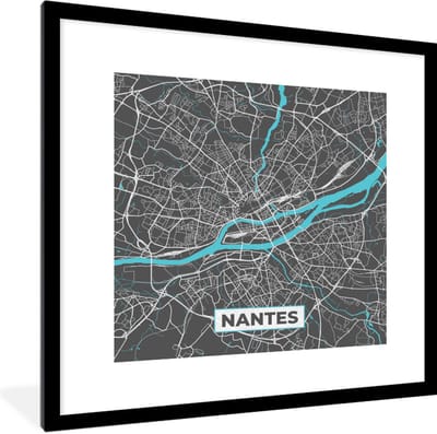 Fotolijst incl. Poster - Kaart - Plattegrond - Stadskaart - Nantes - Frankrijk - 40x40 cm - Posterlijst