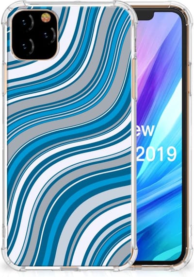 Apple iPhone 11 Pro Max Doorzichtige Silicone Hoesje Waves Blue