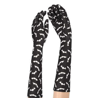 Satijnen handschoenen - Halloween - 40cm - 40 CM / Zwart/wit